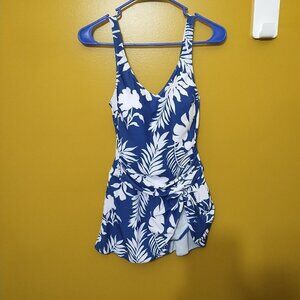 NWT Aidonger Floral Skirted One-Piece Bathing Suit w Built-in Brar S Tropical